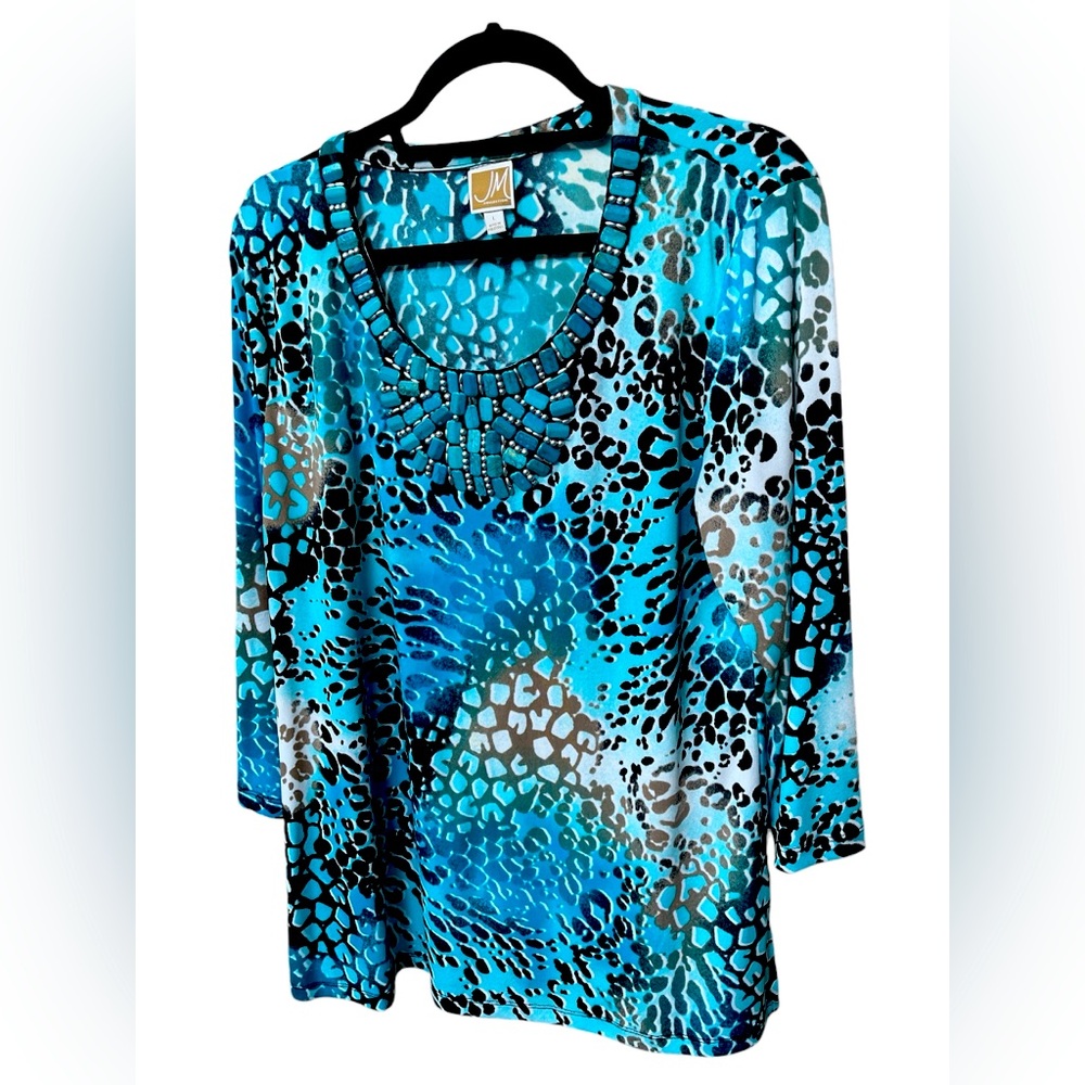 JM Collection turquoise long sleeve top Size L
